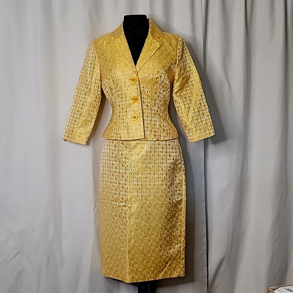 Vintage View Suits 2 Piece Sunshine Yellow Skirt and 3/4 Sleeve Jacket - Picture 1 of 8